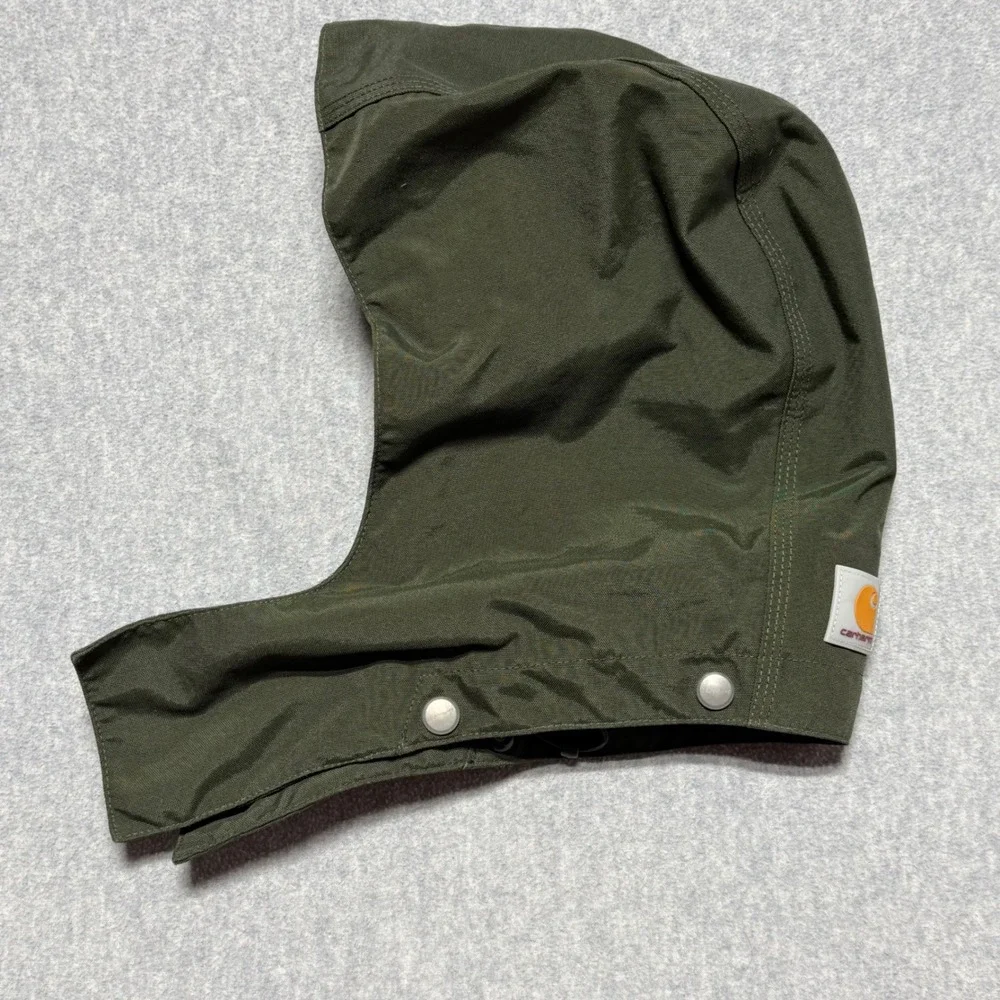 Carhartt Detachable Snap On Work Jacket Hood Olive Green Canvas Adjustable 1023